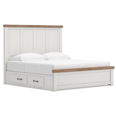 Savonport King Panel Bed with Storage In White and Brown