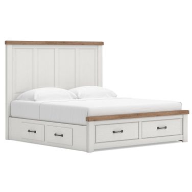 Savonport King Panel Storage Bed In White and Brown