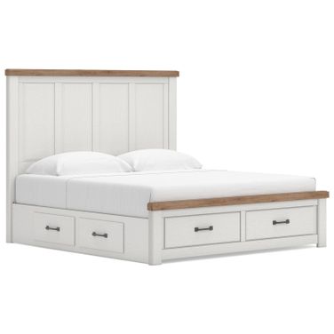 Savonport King Panel Storage Bed In White and Brown
