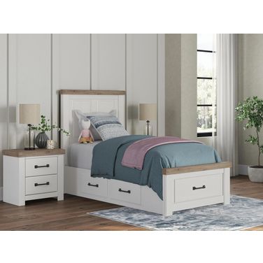 Savonport Twin Panel Storage Bed In White and Brown