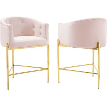 Savour Tufted Performance Velvet Counter Stool Set of 2 In Pink