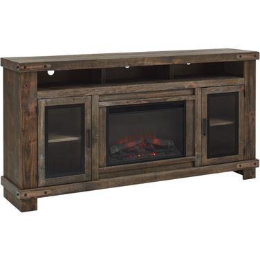 Sawyer 79 Inch Highboy Fireplace Console With 2 Doors In Medium Brown