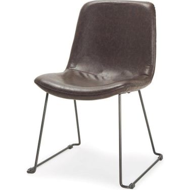 Sawyer I Dark Brown Faux-Leather Seat Black Iron Frame Dining Chair