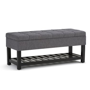 Saxon Solid Hardwood Storage Ottoman Bench In Slate Grey