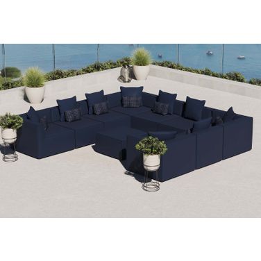 Saybrook Outdoor Patio Upholstered 10-Piece Sectional Sofa In Navy