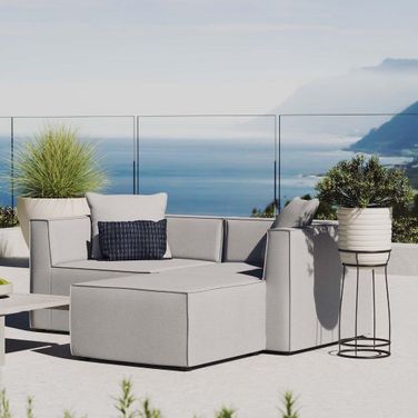 Saybrook Outdoor Patio Upholstered Loveseat and Ottoman Set In Gray