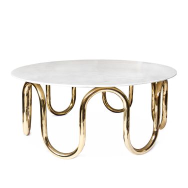 Scalinatella Cocktail Table In White Marble and Polished Brass
