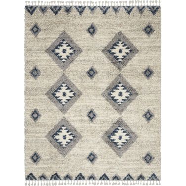 Scandinavian Shag Ivory and Blue 7'10" x 10'6" Area Rug