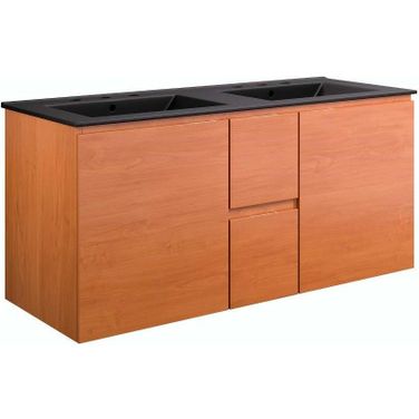 Scenic 48 Inch Double Wall Mount Bathroom Vanity In Cherry Black