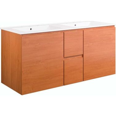 Scenic 48 Inch Double Wall Mount Bathroom Vanity In Cherry White
