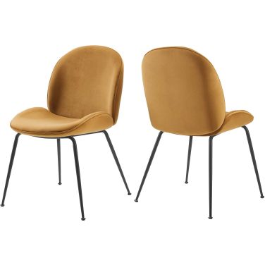 Scoop Black Powder Coated Steel Leg Performance Velvet Dining Chairs - Set of 2 In Cognac