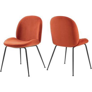 Scoop Black Powder Coated Steel Leg Performance Velvet Dining Chairs - Set of 2 In Orange