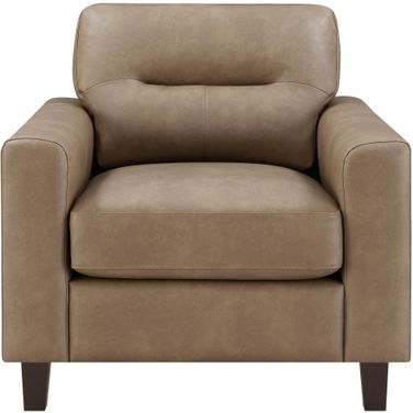 Scotland Faux Leather Upholstered Track Arm Chair In Brown