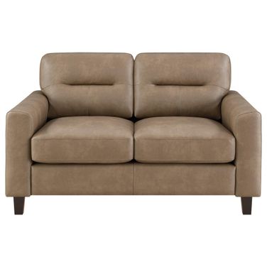 Scotland Faux Leather Upholstered Track Arm Loveseat In Brown