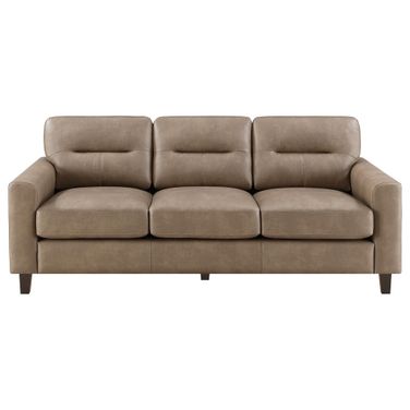 Scotland Faux Leather Upholstered Track Arm Sofa In Brown
