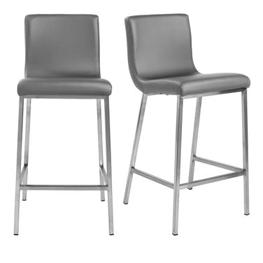 Scott Counter Stool Set of 2 In Gray and Brushed Stainless Steel