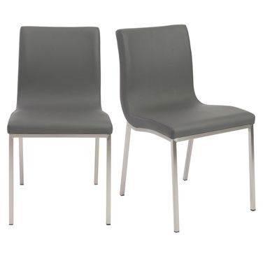 Scott Side Chair Set of 2 In Gray and Brushed Stainless Steel
