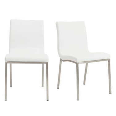 Scott Side Chair Set of 2 In White and Brushed Stainless Steel
