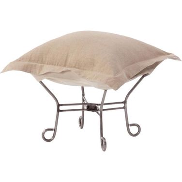 Scroll Puff Ottoman Linen Slub Titanium Frame In Natural