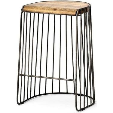 Seagram 25.6 Inch Seat Height Brown Wood Seat Black Metal Frame Stool