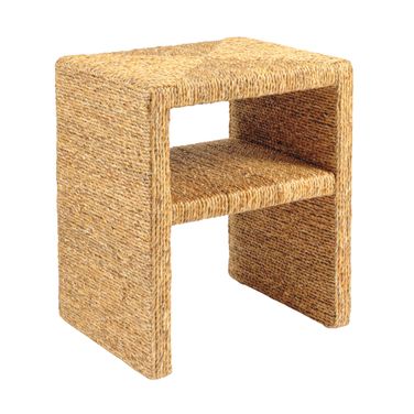 Seagrove Square Woven Water Hyacinth and Acacia Wood End Table In Natural