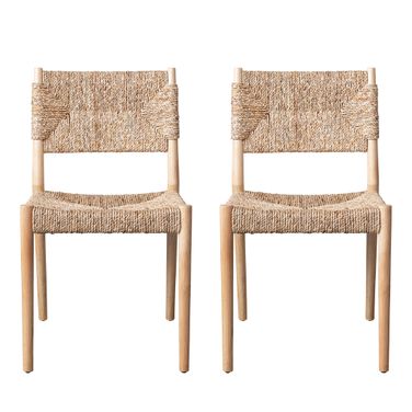 Seagrove Woven Water Hyacinth and Rubberwood Chair Set of 2 In Natural