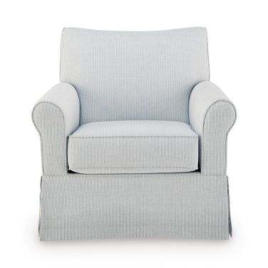 Searcy Swivel Glider Accent Chair In White and Navy