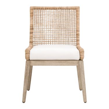 Woven Seaside Dining Chair Set of 2 In Natural Rattan and Gray