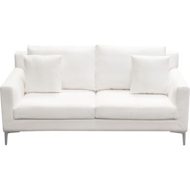 Seattle Loose Back Loveseat in White Linen with Polished Silver Metal Leg