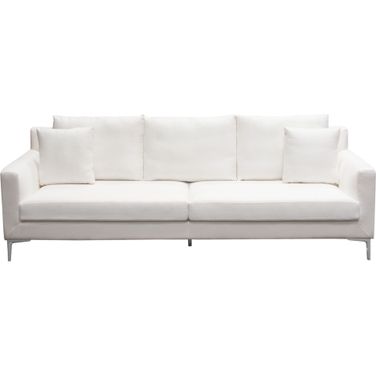 Seattle Loose Back Sofa in White Linen with Polished Silver Metal Leg