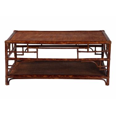 Sebalio Natural Rattan Coffee Table with Open Shelf In Marbled Tortoise Brown