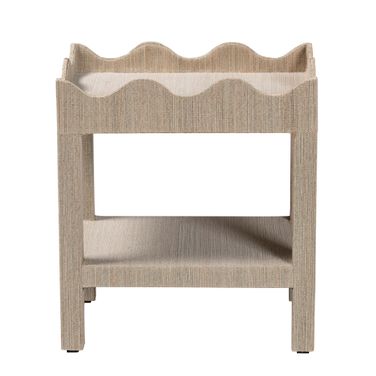 Sebastian Grasscloth Scalloped End Table with Open Shelf Storage In Beige