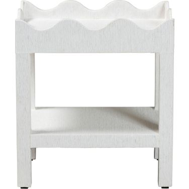 Sebastian Grasscloth Scalloped End Table with Open Shelf Storage In White