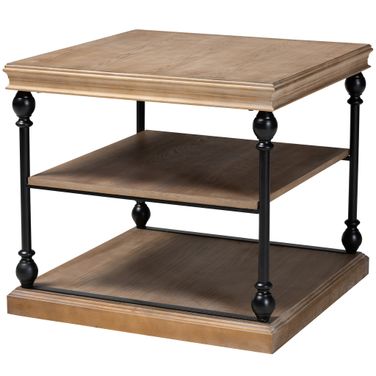Sebastian Wood and Metal 3 Tier End Table In Grey and Black