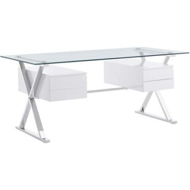 Sector 71 Inch Glass Top Office Desk In White