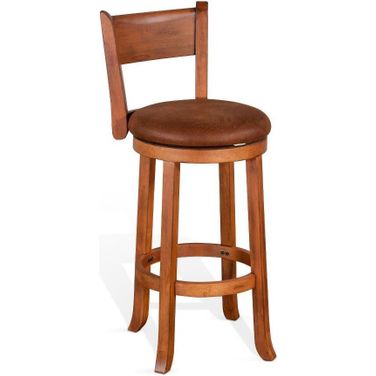 Sedona Swivel Barstool with Cushion Seat and Back Set of 2 In Rustic Oak