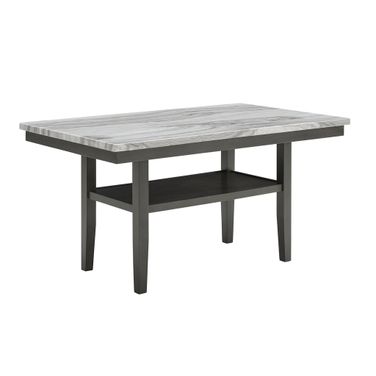 Selena 60 Inch Rectangular Faux Marble Counter Height Table with Storage Shelf with Gray Wood Legs