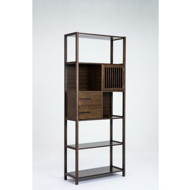 Selma Bamboo Right Facing Spindle Bookcase Cabinet In Cappuccino
