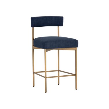 Seneca Counter Stool In Arena Navy and Antique Brass