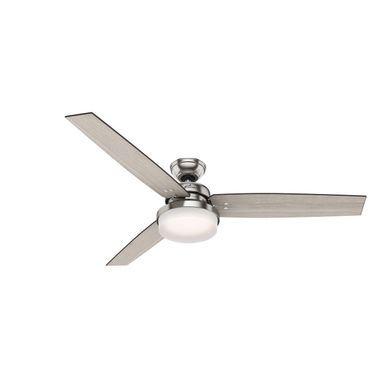 Sentinel 60 Inch Ceiling Fan with LED Light Kit and Handheld Remote In Brushed Nickel and Light Gray Oak
