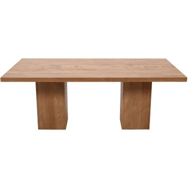 Sequoia 79 Inch Butcher Block Double Pedestal Dining Table with Butterfly Joint Inlay In Rustic Brown