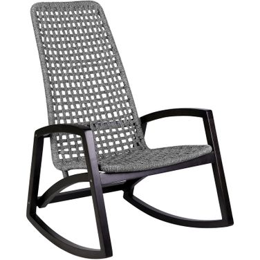 Sequoia Outdoor Patio Rocking Chair In Dark Eucalyptus Wood and Gray Rope