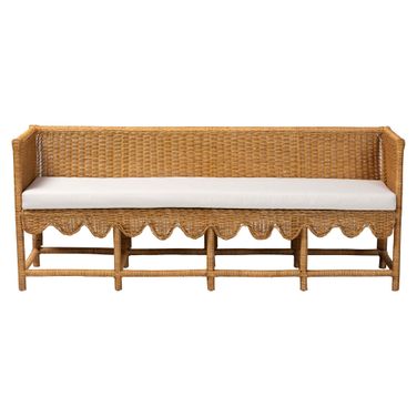 Seranay Scallop Light Honey Rattan Long Dining Bench In Light Honey