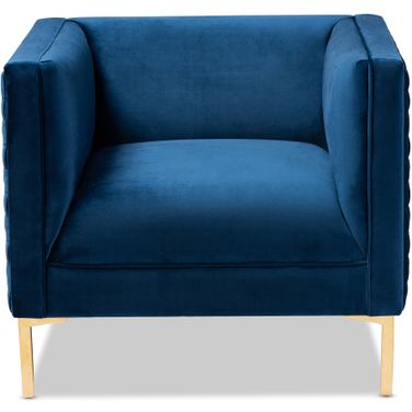 Seraphin Velvet Fabric Upholstered Armchair In Navy and Gold