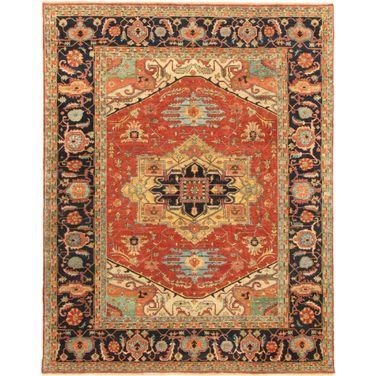 Serapi Collection Hand-Knotted Wool Area Rug-12' x 15' 3" In Rust and Navy