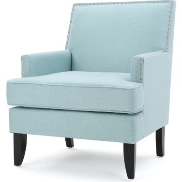 Serenada Upholstered Fabric Club Chair with Nailhead Trim and Tapered Birch Legs In Light Blue