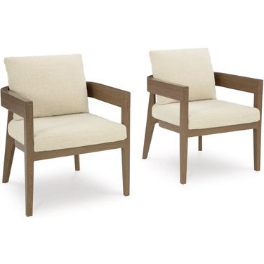 Serene Bay Outdoor Dining Arm Chair with Cushion Set of 2 In White and Dark Brown