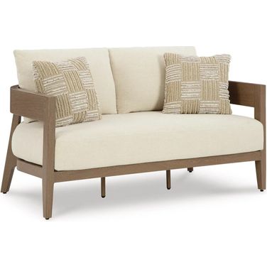 Serene Bay Outdoor Loveseat with Cushion In White and Dark Brown