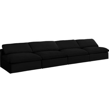 Serene Linen Textured Fabric Deluxe Comfort 4 Piece Modular Armless Sofa In Black