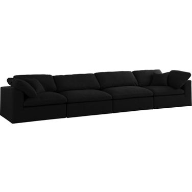 Serene Linen Textured Fabric Deluxe Comfort 4 Seater Modular Sofa with Arm Support In Black